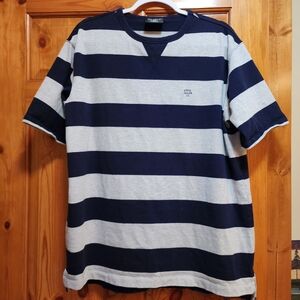 Vintage 90's Polo Jeans Co By Ralph Lauren Striped Navy and Gray Shirt, Lg